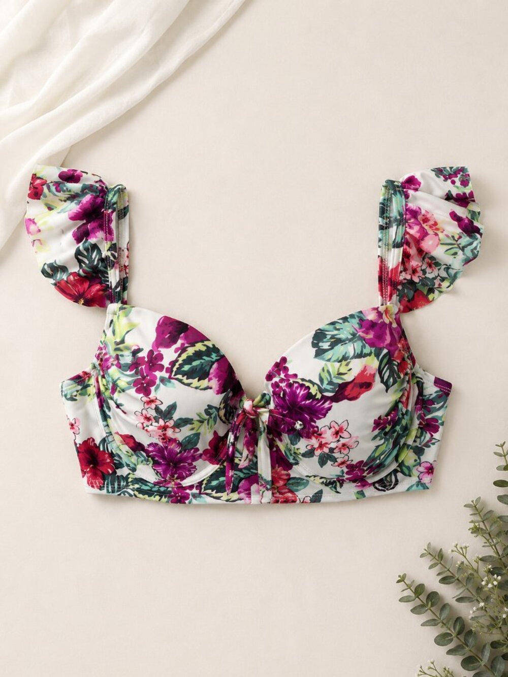 Smart & Sexy 36DD Floral Ruffle Underwire Swim Top